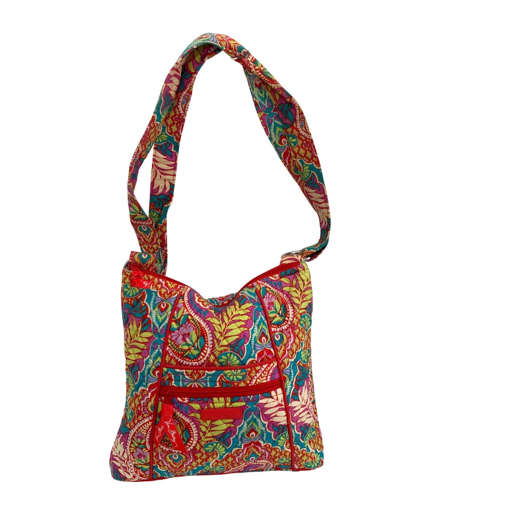 Vera Bradley Crossbody Bag Women Medium Red Paisley Quilted Zip Floral Strap
